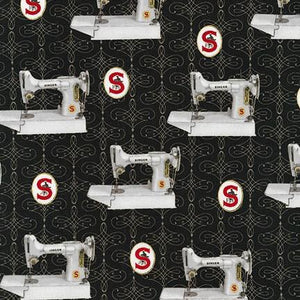 Fabric, Singer Featherweight Sewing Machines - White Featherweights on Black (Discontinued)