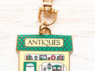 Load image into Gallery viewer, Keyring &amp; Keychain Enamel Charm, ANTIQUE SHOP by Flamingo Toes