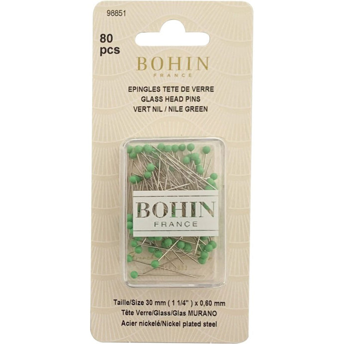 Bohin Glass Head Pins Size 1-1/4in – 0.60mm 80 pins Purple