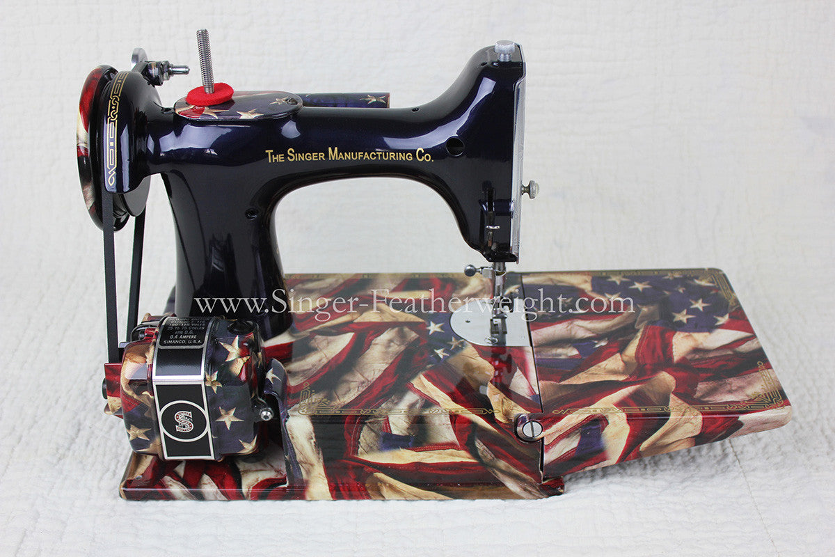 Singer Featherweight 221 Sewing Machine, PATRIOTIC One-Of-A-Kind Specialty - Painted