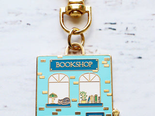 Load image into Gallery viewer, Keyring &amp; Keychain Enamel Charm, BOOKSHOP by Flamingo Toes