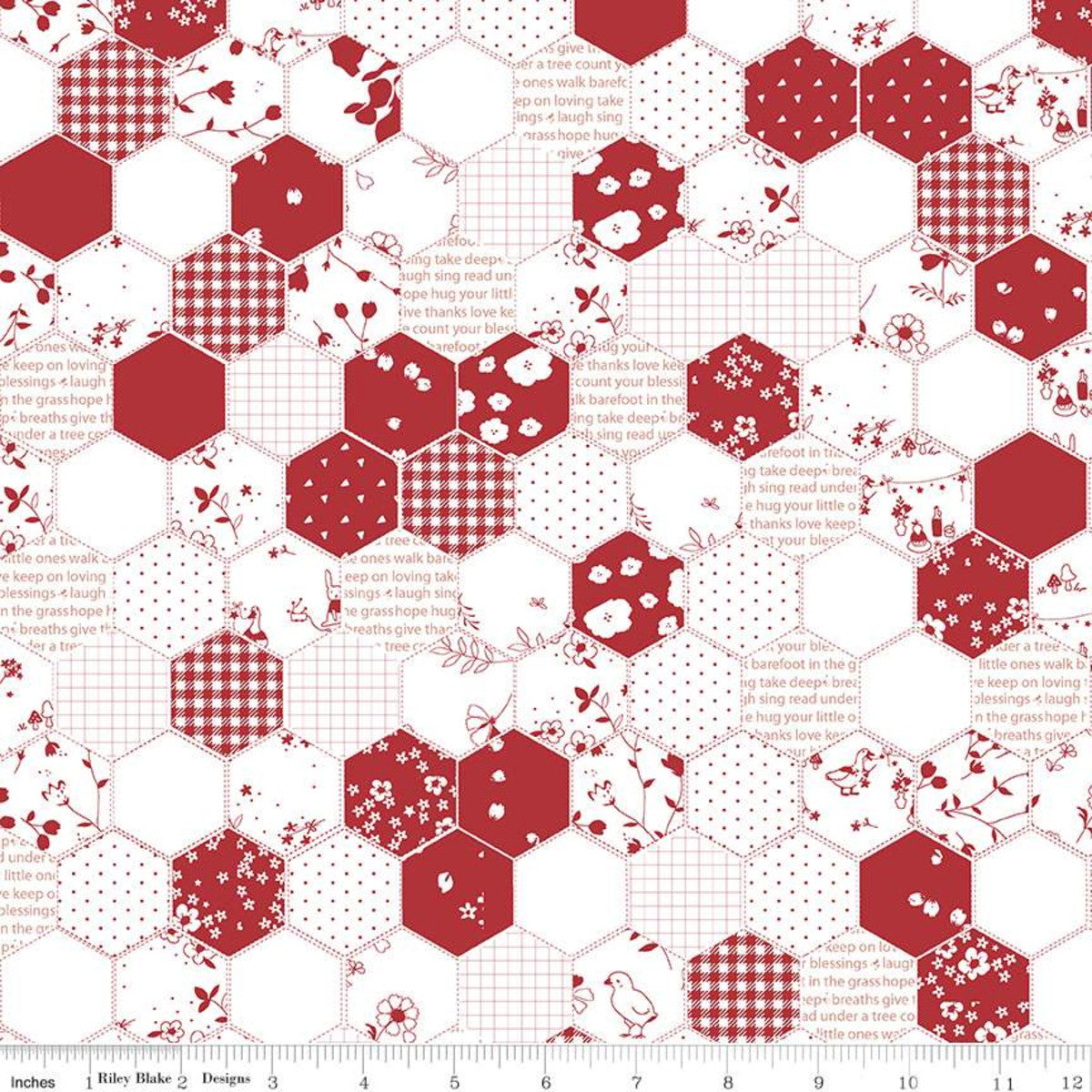 Fabric, Red Hot PATCHWORK WHITE (by the yard)