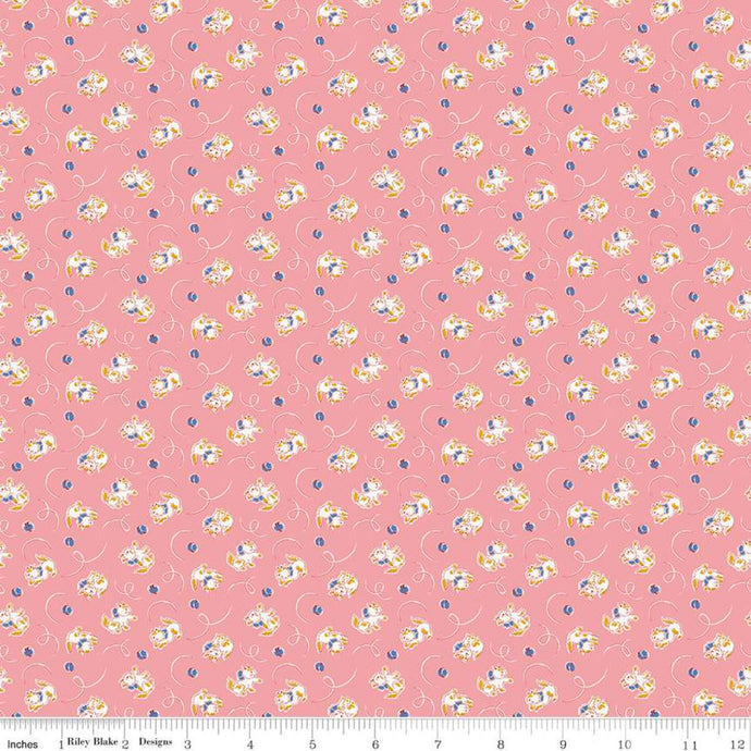 Fabric, Basin Feedsacks KITTIES PINK by Stacy West (by the yard)