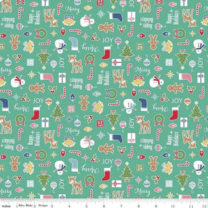 Fabric, COZY Christmas by Lori Holt of Bee in My Bonnet - Main, Teal Cozy