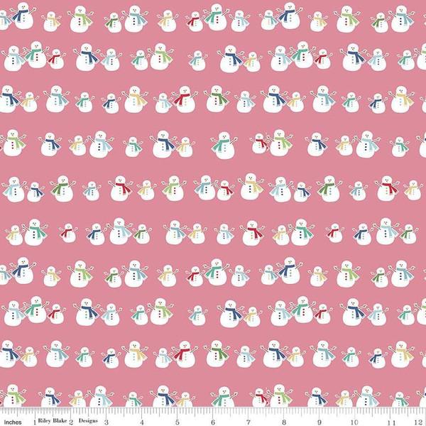 Fabric, COZY Christmas by Lori Holt of Bee in My Bonnet - Snowmen, Pink