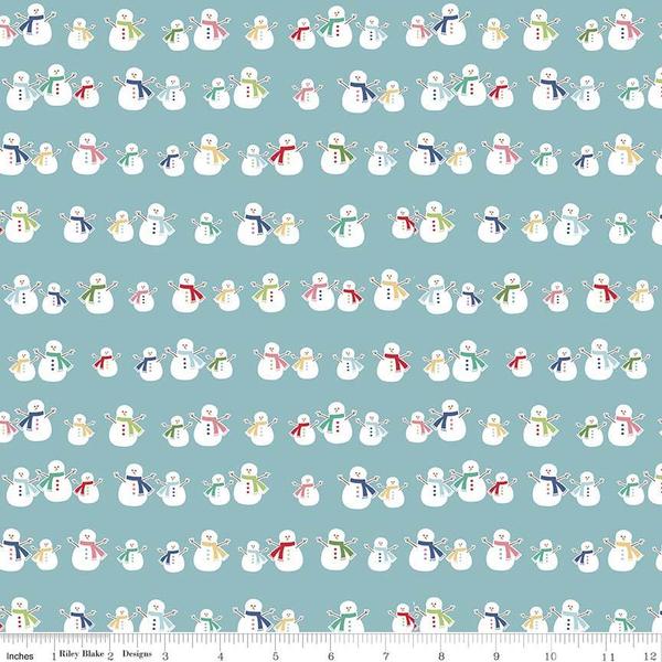 Fabric, COZY Christmas by Lori Holt of Bee in My Bonnet - Snowmen, Blue