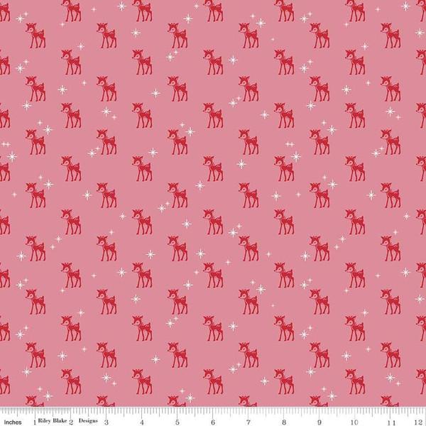 Fabric, COZY Christmas by Lori Holt of Bee in My Bonnet - Reindeer, Pink