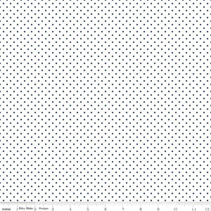 Fabric, SWISS DOT NAVY ON WHITE BASIC by Riley Blake  (by the yard)