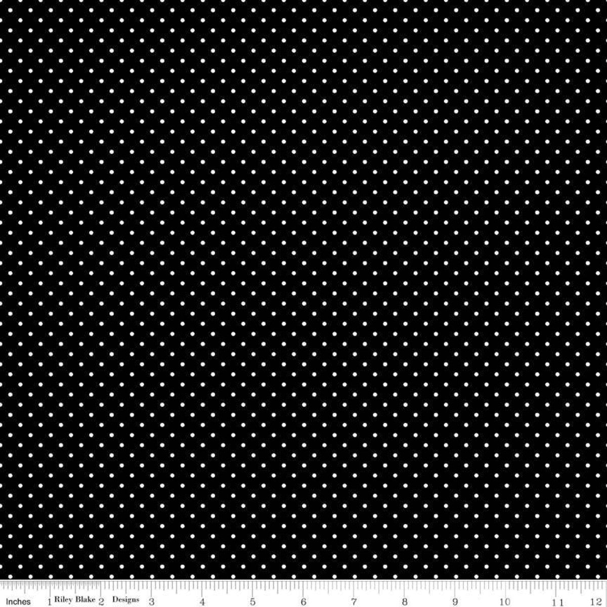 Fabric, SWISS DOT WHITE ON BLACK BASIC by Riley Blake  (by the yard)