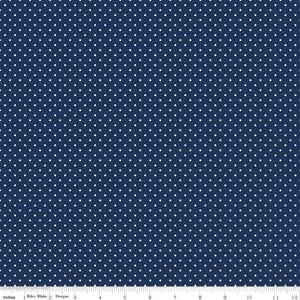 Fabric, SWISS DOT WHITE ON NAVY BASIC by Riley Blake  (by the yard)