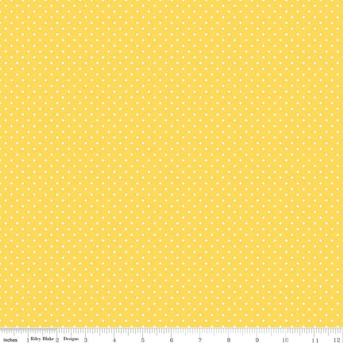 Fabric, SWISS DOT WHITE ON YELLOW BASIC by Riley Blake  (by the yard)