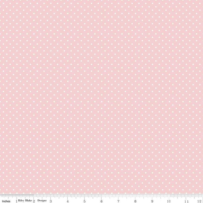 Fabric, SWISS DOT WHITE ON BABY PINK BASIC by Riley Blake  (by the yard)