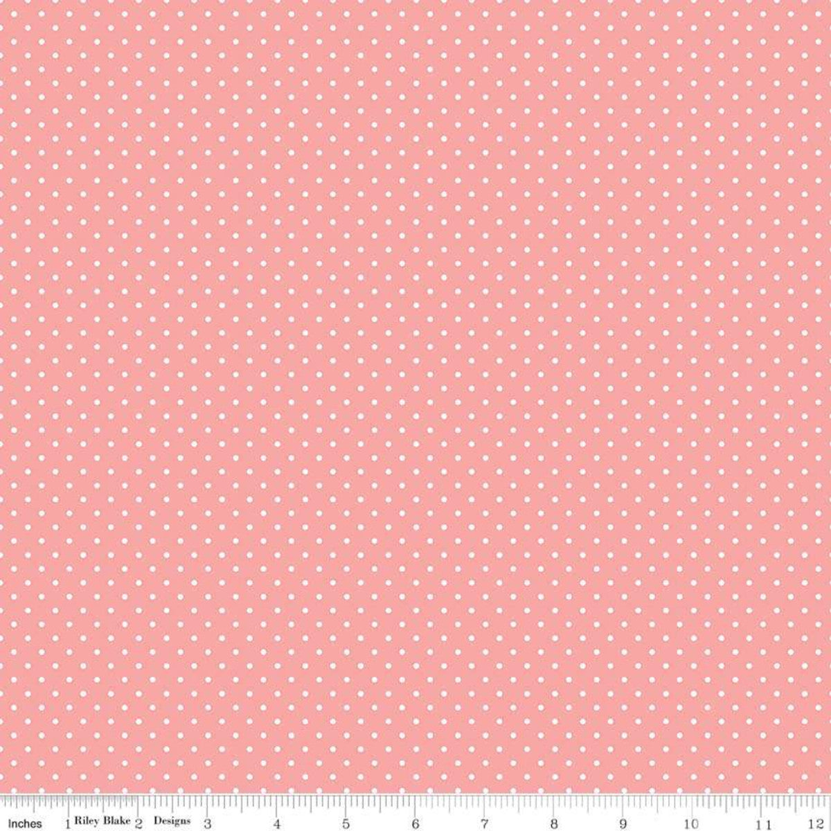 Fabric, SWISS DOT WHITE ON CORAL BASIC by Riley Blake  (by the yard)