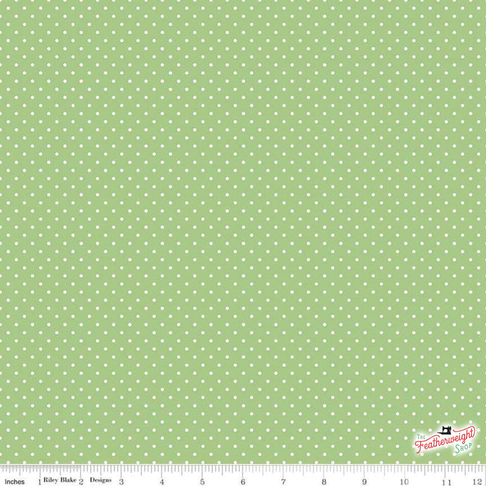 Fabric, SWISS DOT WHITE ON GREEN BASIC by Riley Blake  (by the yard)