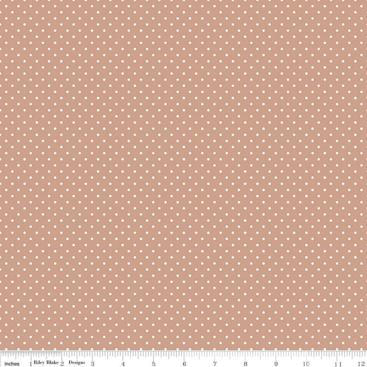 Fabric, SWISS DOT WHITE ON NUTMEG BASIC by Riley Blake  (by the yard)