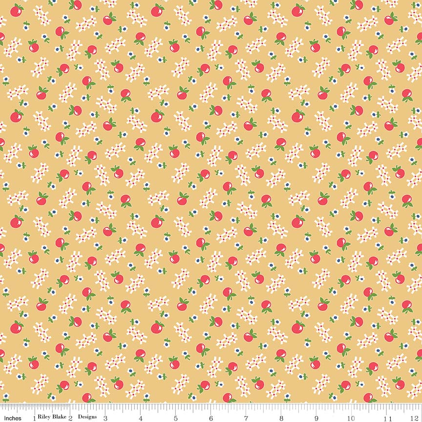 Fabric, Farm Girl Vintage by Lori Holt APPLE HONEY (by the yard)