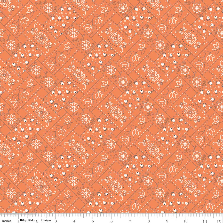 Fabric, Farm Girl Vintage by Lori Holt BANDANA ORANGE (by the yard)