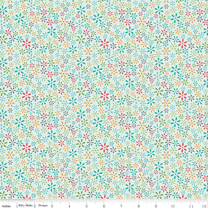 Fabric, Farm Girl Vintage by Lori Holt TINY FLORAL BLEACHED DENIM (by the yard)