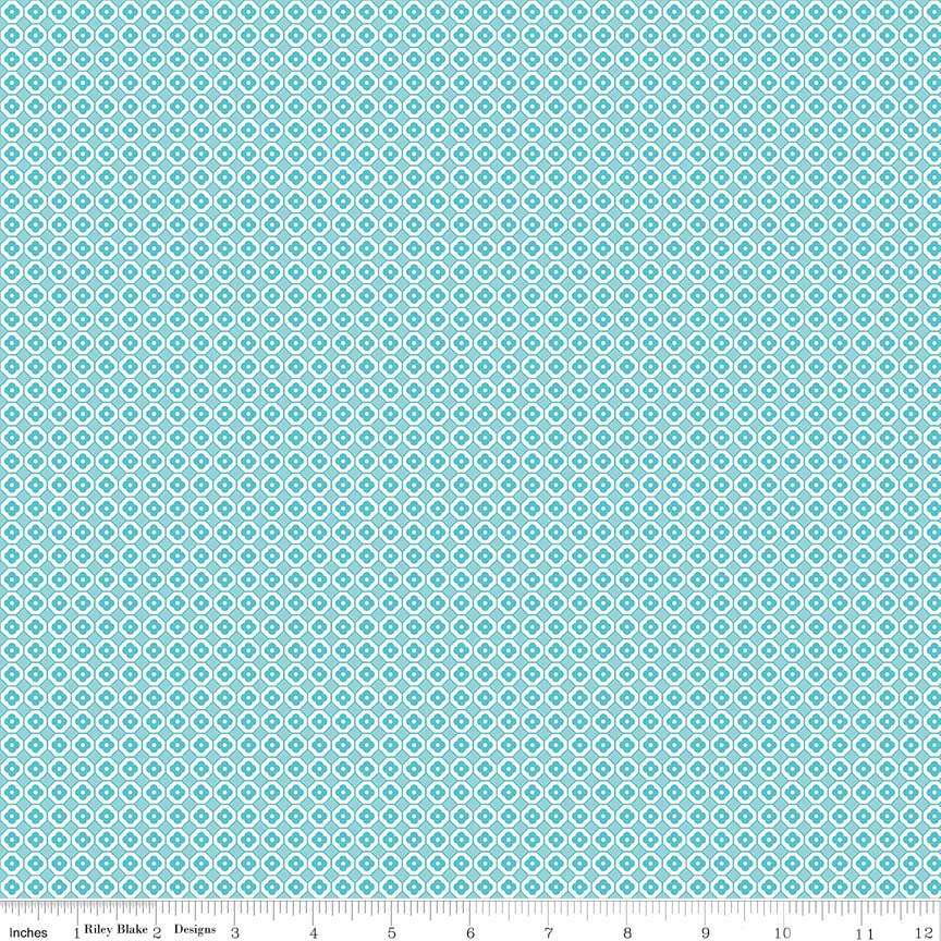 Fabric, Farm Girl Vintage by Lori Holt FLAT FLOWER AQUA (by the yard)