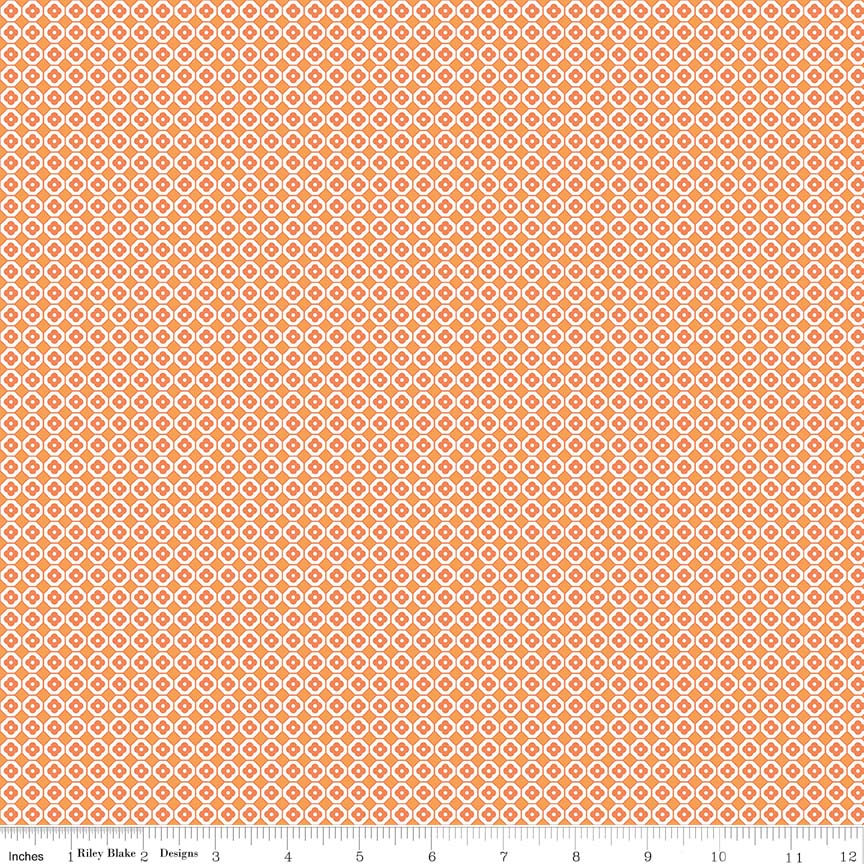 Fabric, Farm Girl Vintage by Lori Holt FLAT FLOWER ORANGE (by the yard)