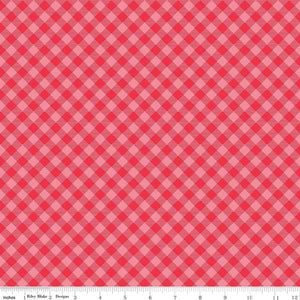 Fabric, COZY Christmas by Lori Holt of Bee in My Bonnet - Gingham, Pink Red