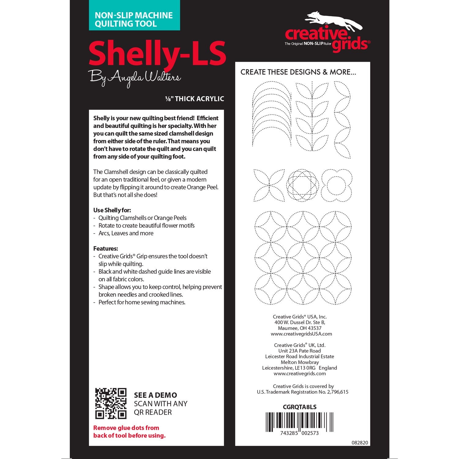 Quilting Ruler, Creative Grids SHELLY for Modern Low Shank Machines