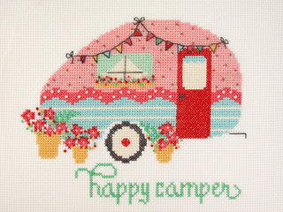 Load image into Gallery viewer, happy camper cross stitch pattern