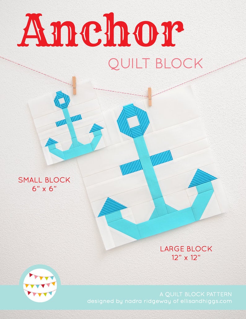 Pattern, Nautical Anchor Quilt Block by Ellis & Higgs (digital download)