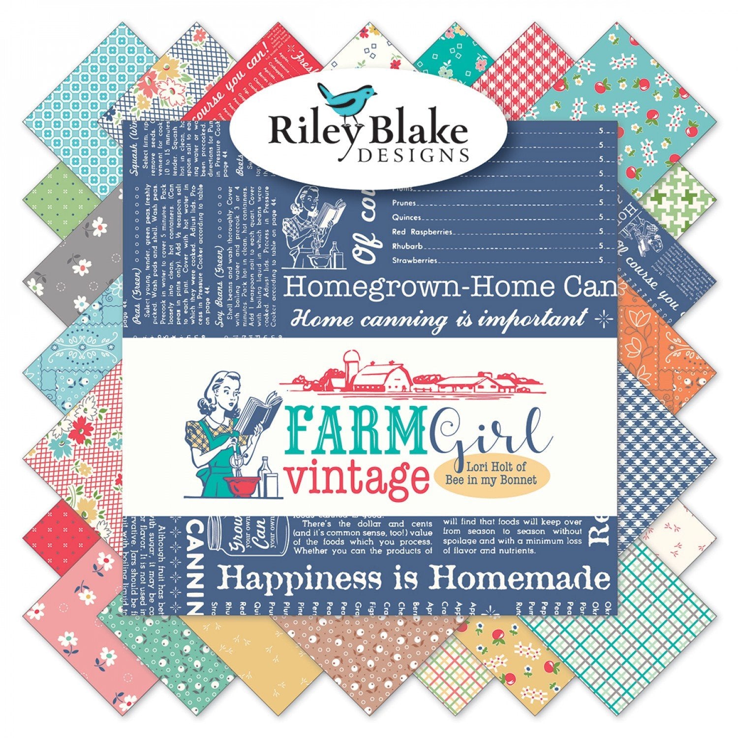 Quilt Kit, "FARM SWEET FARM" Fabric Collection + Applique Templates & Ric Rac - by Lori Holt for Riley Blake