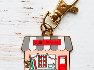 Load image into Gallery viewer, Keyring &amp; Keychain Enamel Charm, QUILT SHOPPE by Flamingo Toes