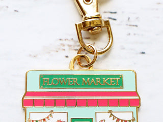 Load image into Gallery viewer, Keyring &amp; Keychain Enamel Charm, FLOWERMARKET by Flamingo Toes