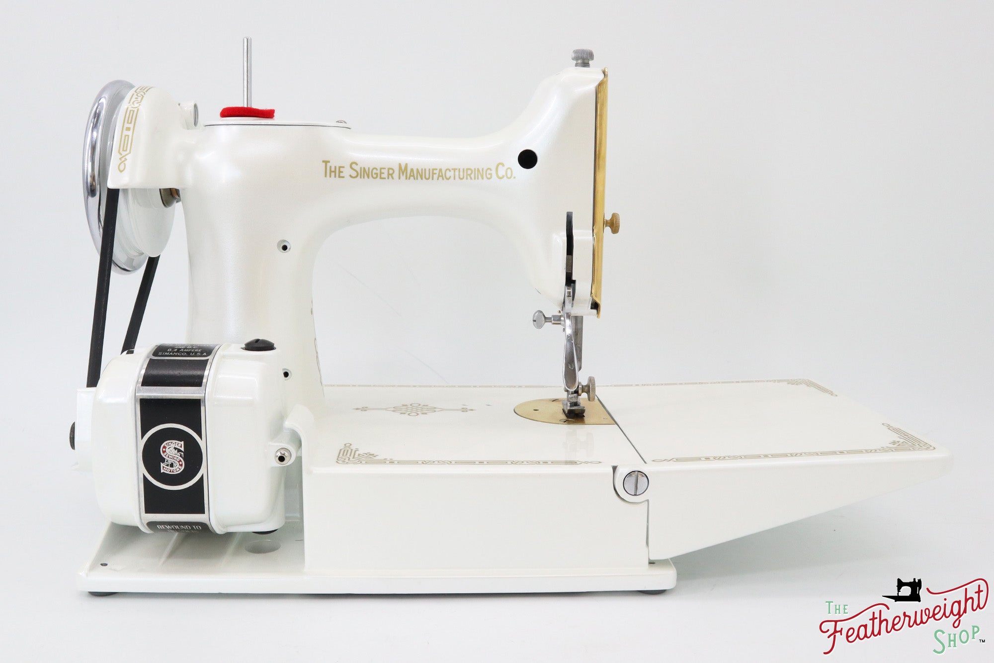 Singer Featherweight 221, AD883*** - Fully Restored in Cloud, Gold-Plated!