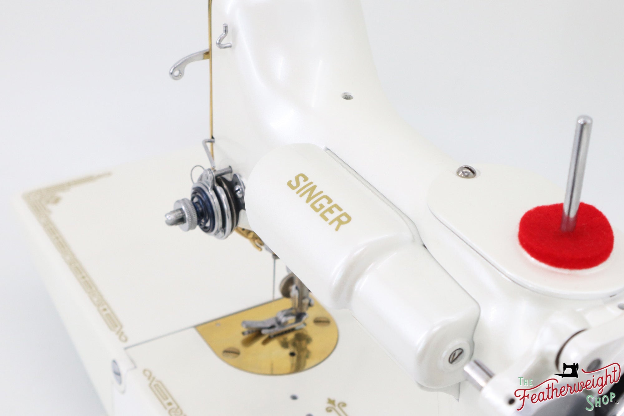 Singer Featherweight 221, AD883*** - Fully Restored in Cloud, Gold-Plated!