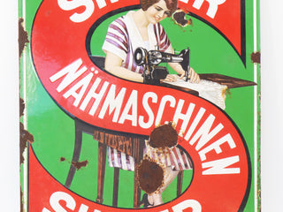 Load image into Gallery viewer, Enamel Singer Sign, German 16x24&quot; (Vintage Original) - RARE