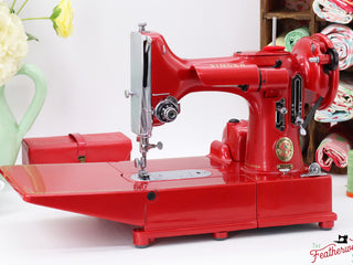 Load image into Gallery viewer, Singer Featherweight 222K Red &#39;S&#39; - ES1660** - Fully Restored in Candy Apple Red