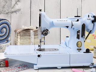Load image into Gallery viewer, Singer Featherweight 222K Sewing Machine EK328*** - Fully Restored in &#39;Cinderella Blue&#39;
