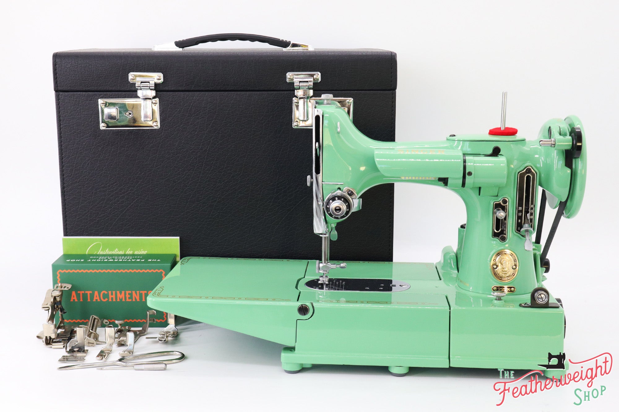 Singer Featherweight 222K Sewing Machine EK6348** - Fully Restored in 'Jadeite Milky Green'