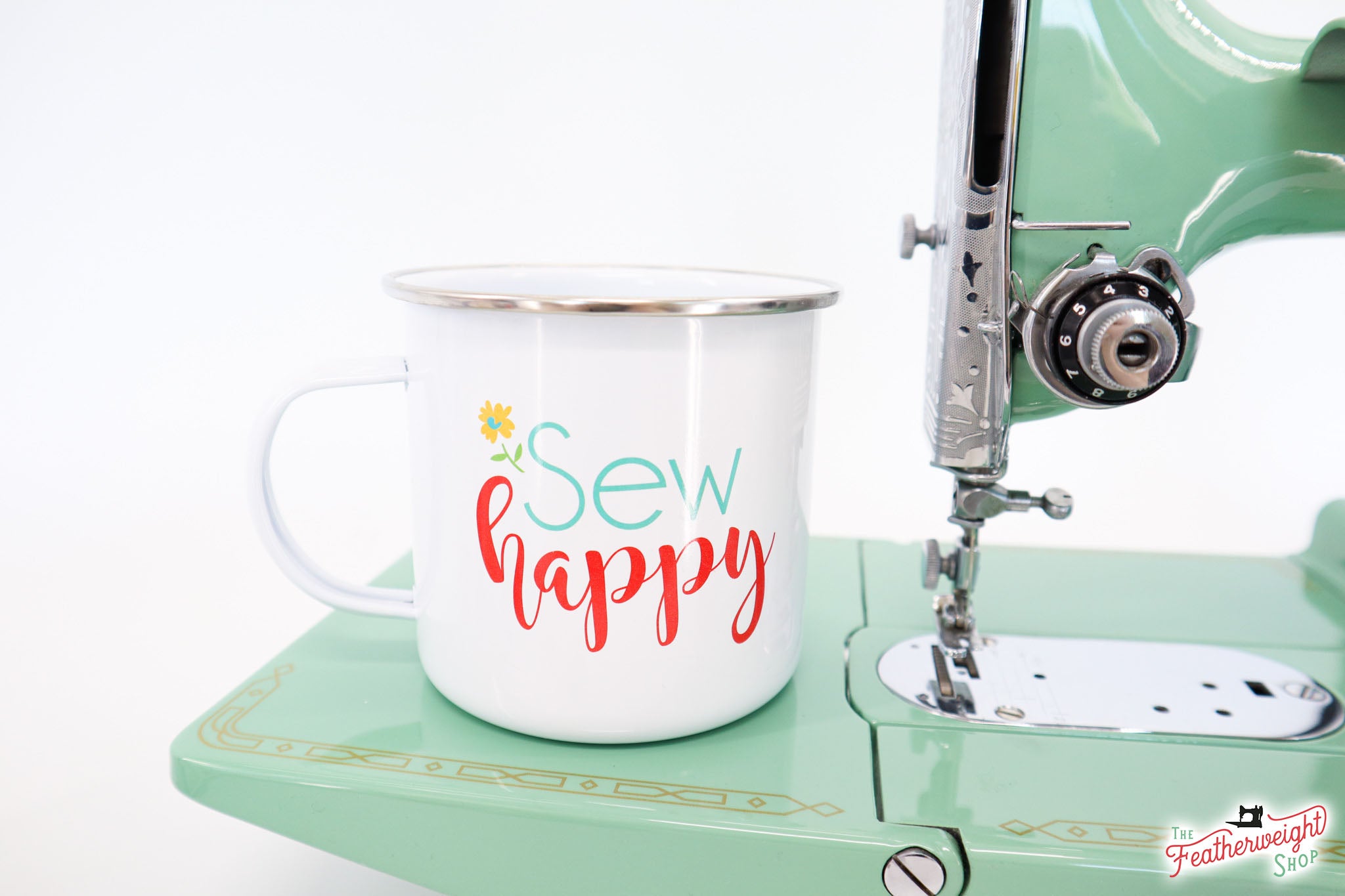 Mug, Vintage Happy 2 Sewing Machine Enamel Tin Mug by Lori Holt of Bee in my Bonnet