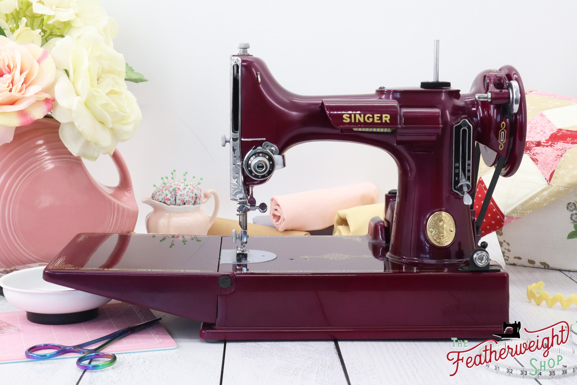 Singer Featherweight 221, AH063*** - Fully Restored in Friesen Peony