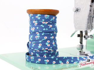 Load image into Gallery viewer, denim blue blossom spool bias tape