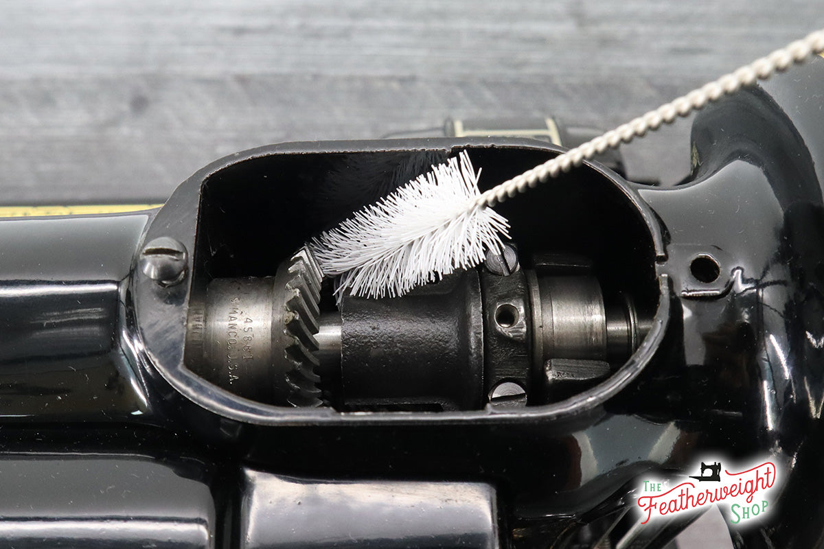 Cleaning gears with the lint and gear brush