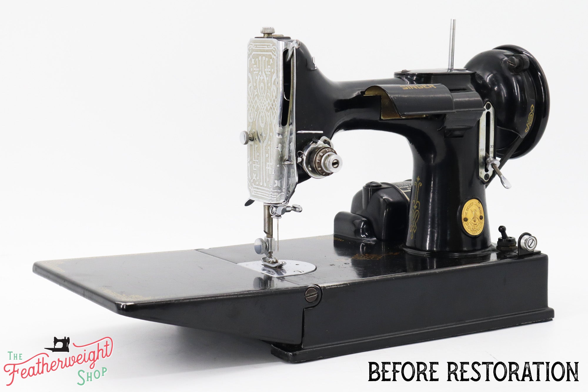 Singer Featherweight 221K Sewing Machine EF564***, RARE Great Britain Decal - Fully Restored in Gloss Black