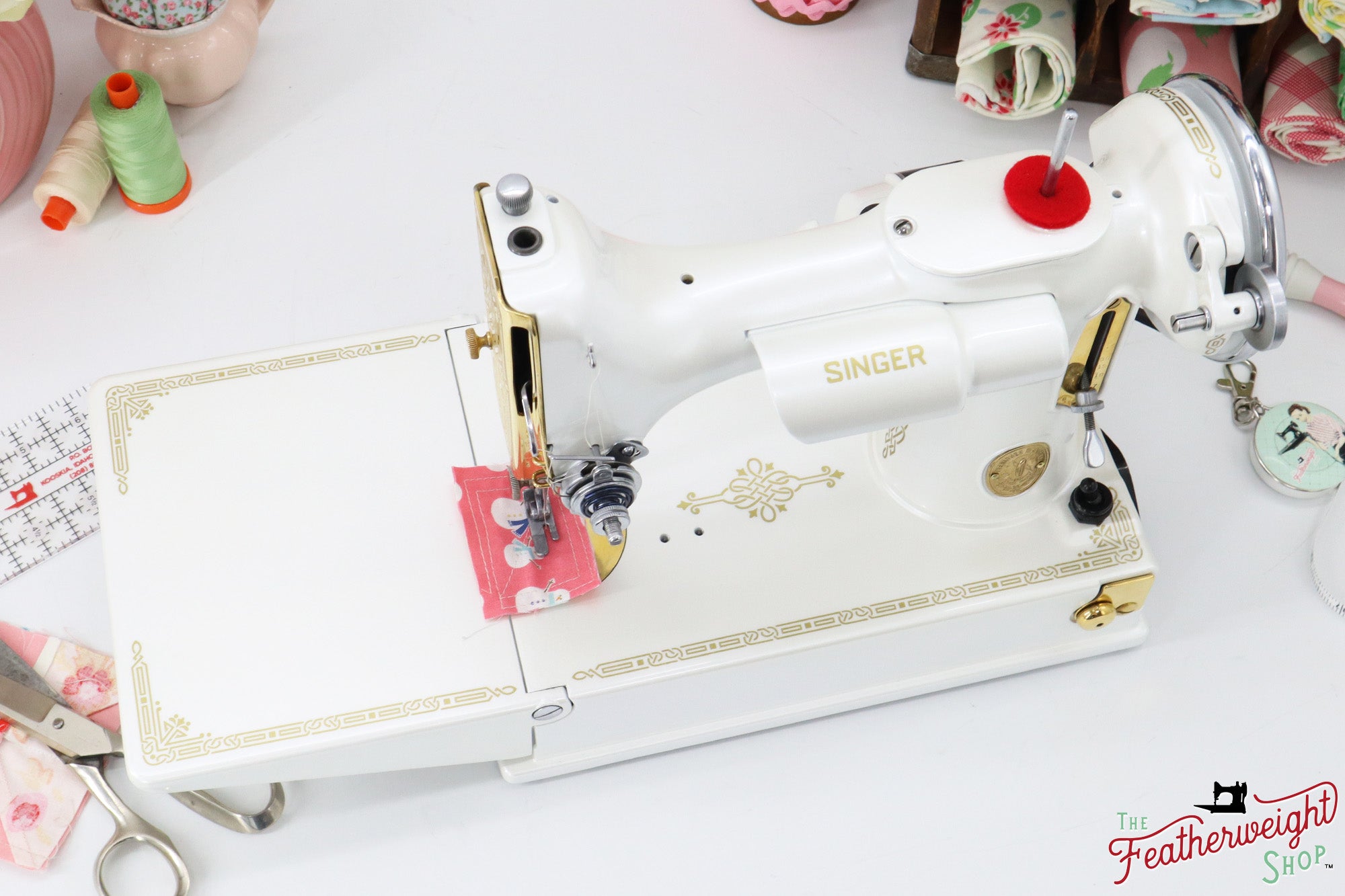 Singer Featherweight 221, AD883*** - Fully Restored in Cloud, Gold-Plated!