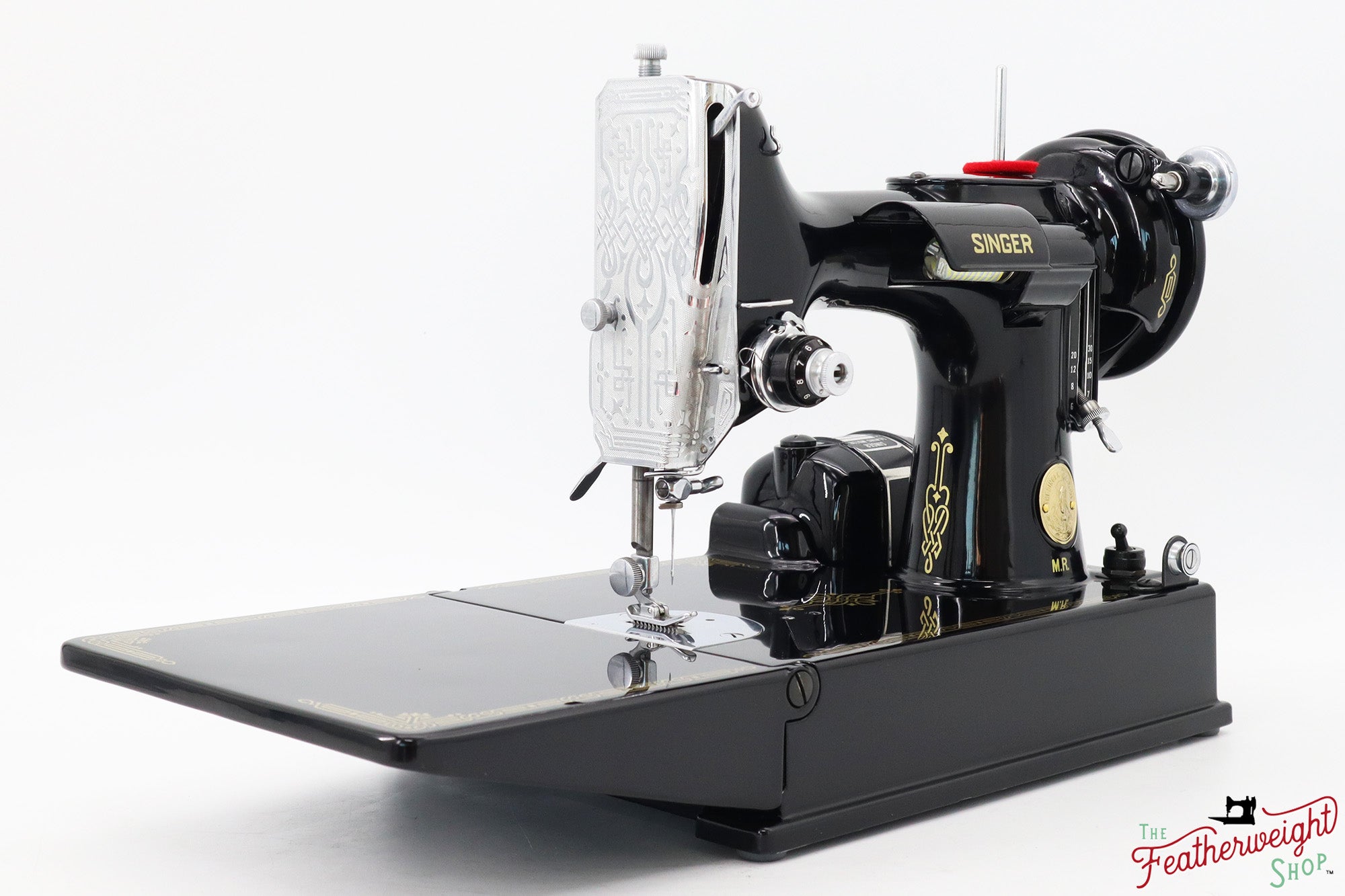 Singer Featherweight 221 Sewing Machine AJ010***, RARE M.R. Decal - Fully Restored in Gloss Black