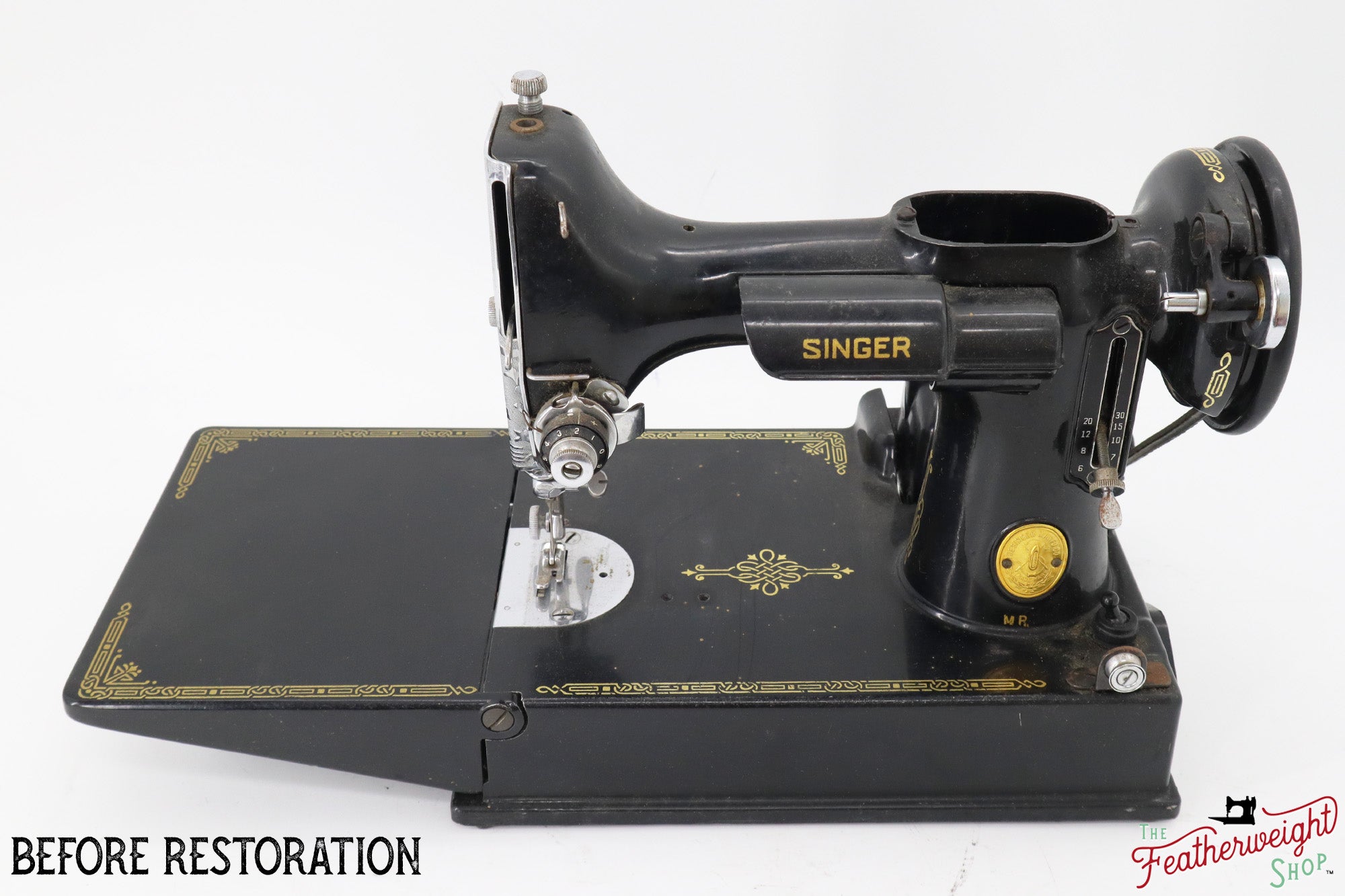 Singer Featherweight 221 Sewing Machine AJ010***, RARE M.R. Decal - Fully Restored in Gloss Black