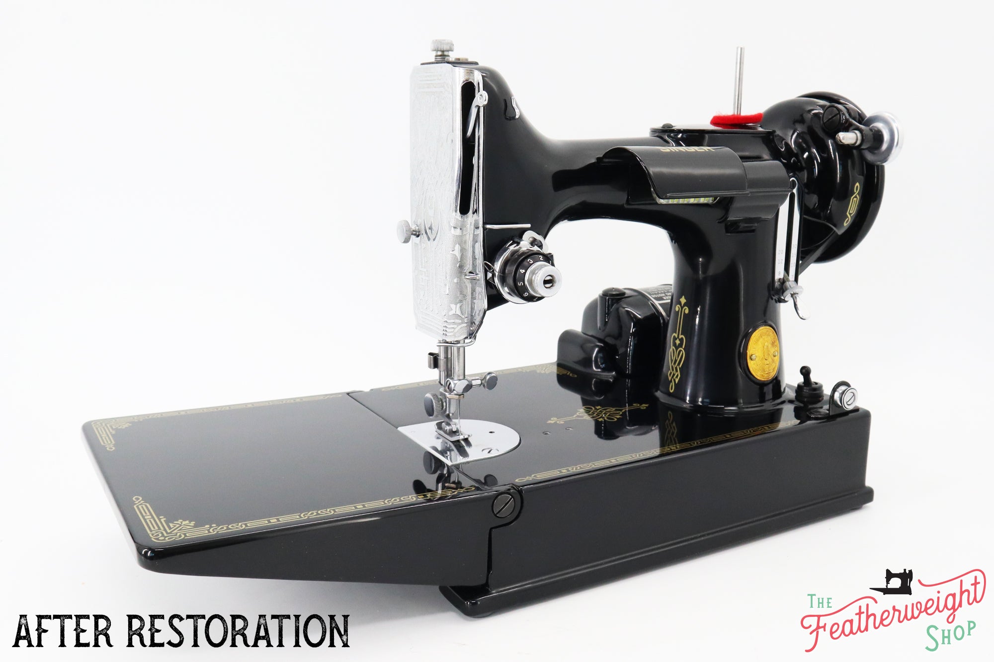 Singer Featherweight 221K Sewing Machine EF564***, RARE Great Britain Decal - Fully Restored in Gloss Black