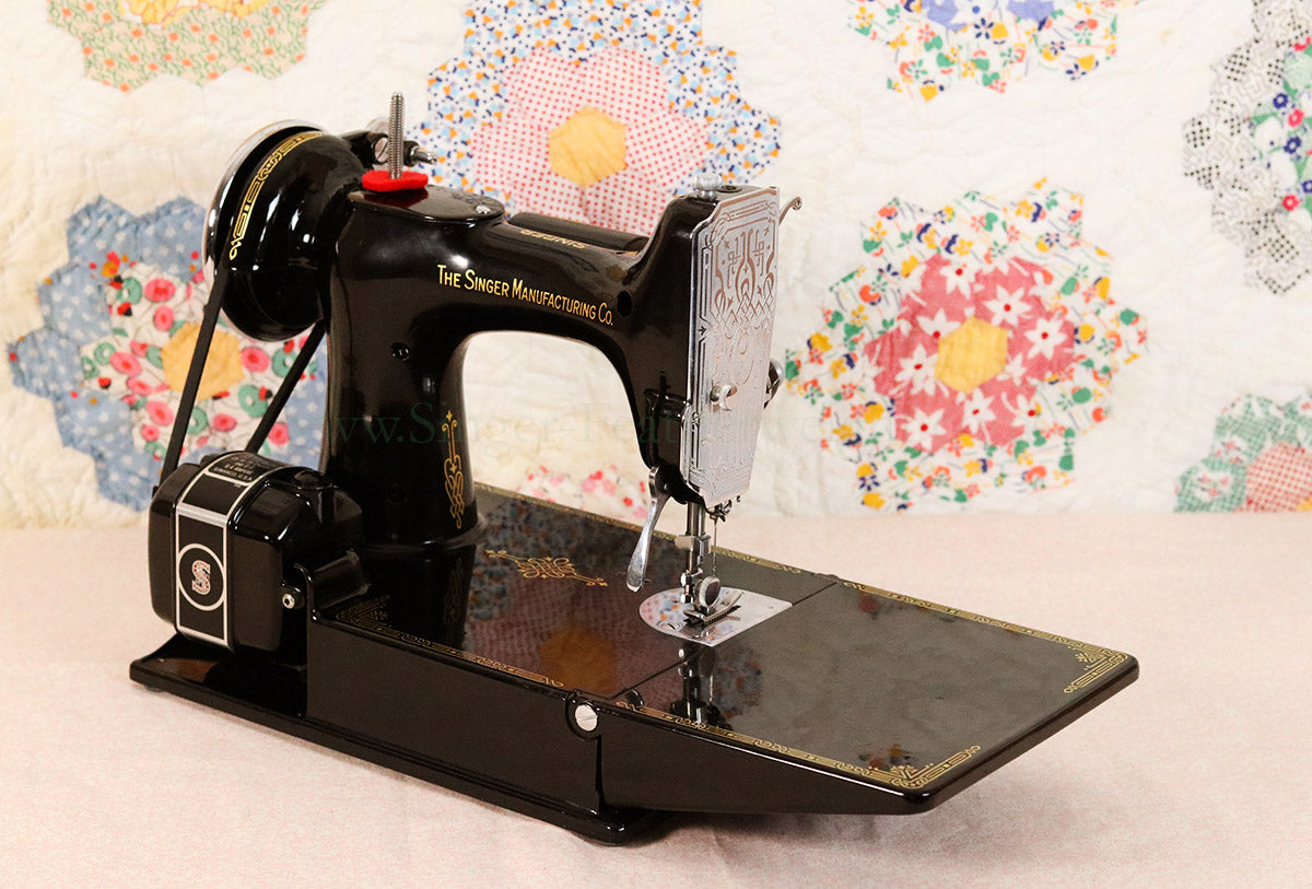 Singer Featherweight 221 Sewing Machine, AF384*** - Top Decal and Corduroy Insert - RARE