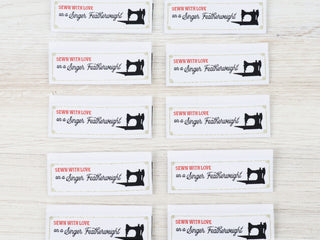 Load image into Gallery viewer, Labels, Featherweight Sewn with Love Set of 10 Woven Sew-In Tags