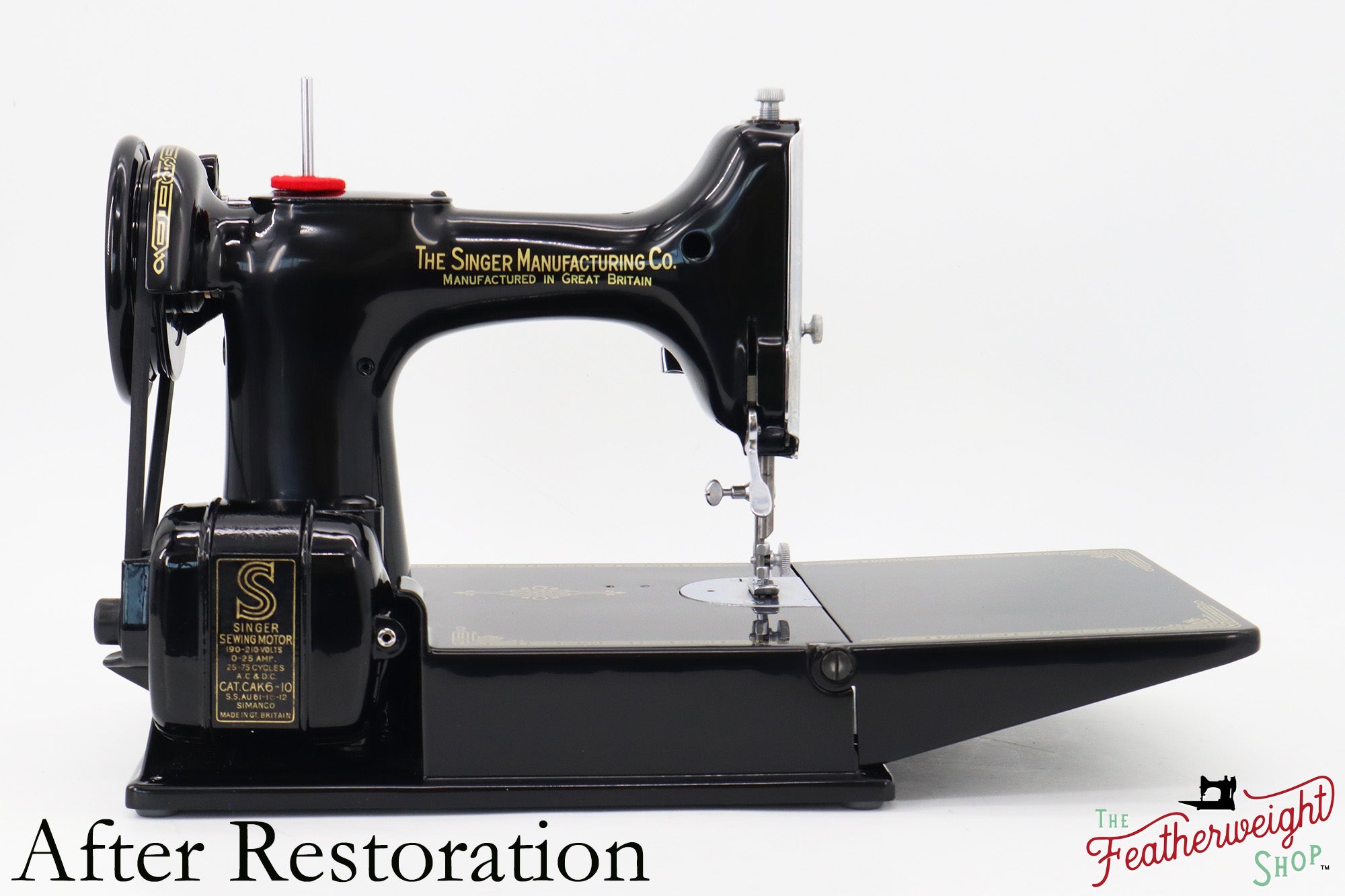 Singer Featherweight 221K Sewing Machine EF5648**, RARE Great Britain Decal - Fully Restored in Gloss Black