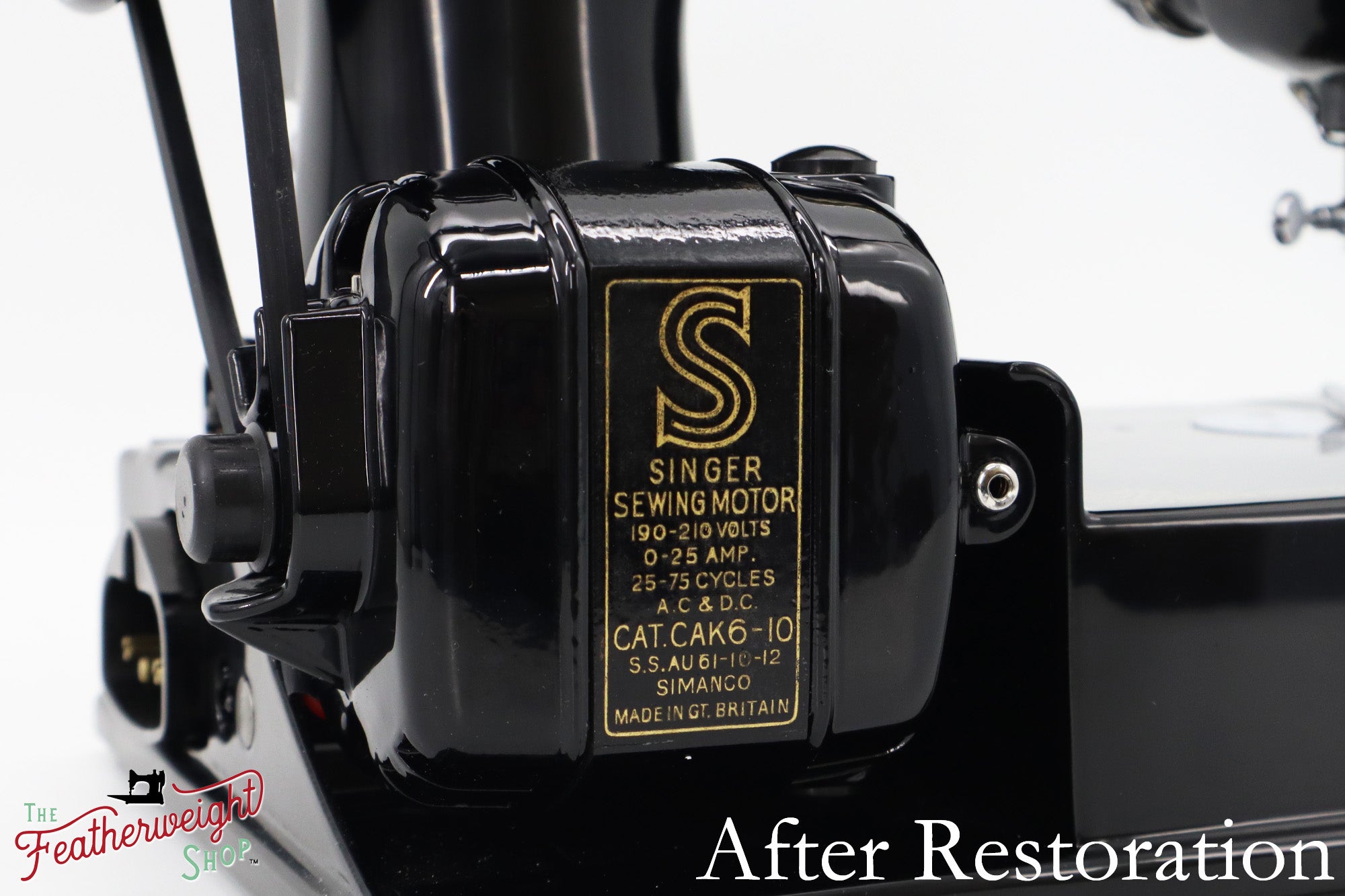 Singer Featherweight 221K Sewing Machine EF5648**, RARE Great Britain Decal - Fully Restored in Gloss Black